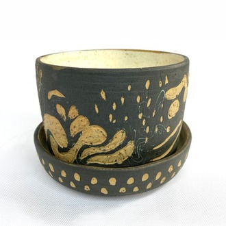 Stoneware Saksı & Tabak Seti
