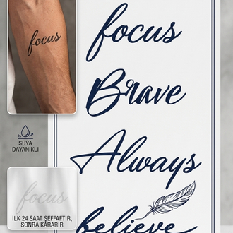 Focus brave always believe yazı seti