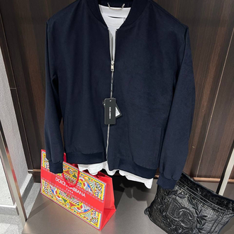 Dolce&Gabbana Lacivert Bomber Suet Ceket