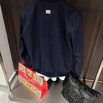 Dolce&Gabbana Lacivert Bomber Suet Ceket