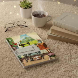 Nostaljik Huzur Temalı A5 Çizgisiz Defter – El İllüstrasyon Kapaklı, 44 Sayfa Not Defteri