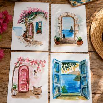 Yaz Koleksiyonu 4’lü Kartpostal Ayraç A5 Kart Sticker Seti – Yaz Temalı Hediyelik