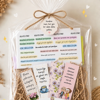 Güçlenme Seti | Motivasyon Sticker Seti, Kitap Ayracı ve Motto Kartları Hediye Kutusu