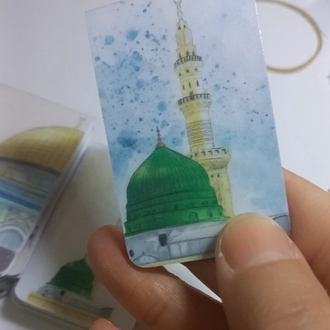 4'lü Kabe,Yeşil Kubbe,Mescidi Aksa çizimli baskı ayraç