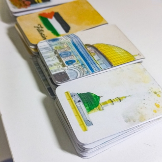 4'lü Kabe,Yeşil Kubbe,Mescidi Aksa çizimli baskı ayraç