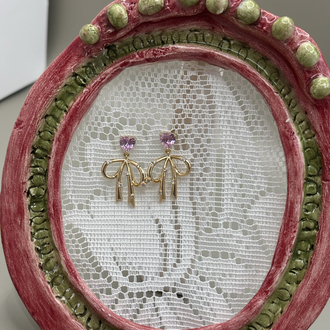 Kadın Kararmaz Çelik Pembe Kalp Taşlı Fiyonk Model Gold Küpe