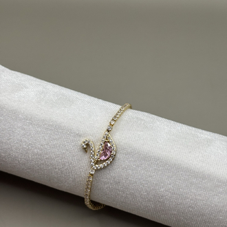 Kadın Kararmaz Çelik Pembe Kuğu Figürlü Taşlı Su Yolu Gold Bileklik