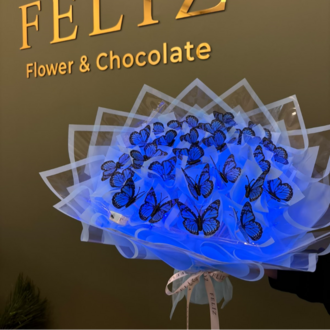 Feliz Flower Studio Mavi Led Işıklı Premium Mavi Kelebek Buketi