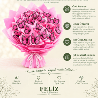 Feliz Flower Studio Pembe Premium Kelebek Buketi – Özel Tasarım Hediye