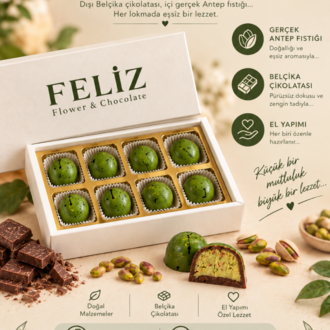 Feliz Flower Studio 8’li Antep Fıstığı Dolgulu Belçika Çikolatası