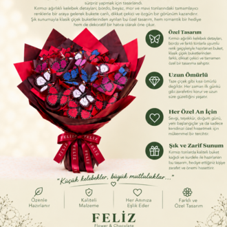 Feliz Flower Studio Renkli Premium Kelebek Buketi – Özel Tasarım Hediye