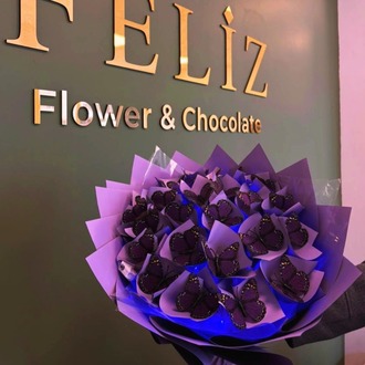 Feliz Flower Studio Mavi Led Işıklı Premium Mor Kelebek Buketi