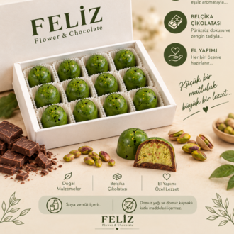 Feliz Flower Studio 15’li Antep Fıstık Dolgulu Belçika Çikolatası