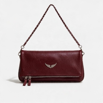 Zadig & Voltaire Bordo Çift Zincir Boncuklu Model Deri Çanta