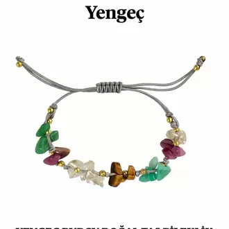 Yengeç Burcu Gerçek Doğal Taş Örme Bileklik - Aventurin, Kaplan Gözü, Kristal Kuvars, Ametist
