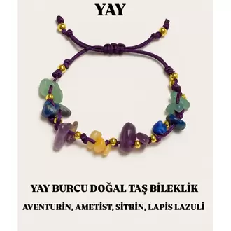 Yay Burcu Gerçek Doğal Taş Örme Bileklik - Ametist, Sitrin, Lapis Lazuli, Aventurin