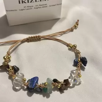 İkizler Burcu Gerçek Doğal Taş Bileklik - Aventurin, Lapis Lazuli, Kaplan Gözü, K Kuvars