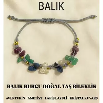 Balık Burcu Gerçek Doğal Taş Örme Bileklik - Aventurin, Ametist, Lapis Lazuli, K Kuvars