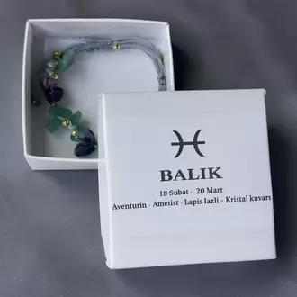 Balık Burcu Gerçek Doğal Taş Örme Bileklik - Aventurin, Ametist, Lapis Lazuli, K Kuvars