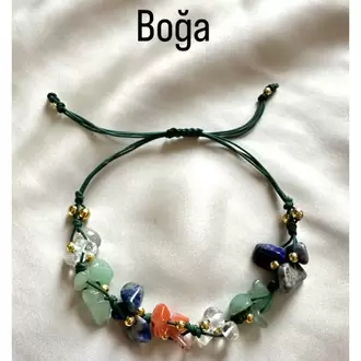 Boğa Burcu Gerçek Doğal Taş Örme Bileklik - Aventurin, Lapis Lazuli, Akik, Kristal Kuvars