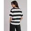 Çizgili Oversize Tişört Bisiklet Yaka Kısa Kol Yazlık T-Shirt - Siyah