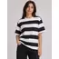 Çizgili Oversize Tişört Bisiklet Yaka Kısa Kol Yazlık T-Shirt - Siyah