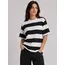 Çizgili Oversize Tişört Bisiklet Yaka Kısa Kol Yazlık T-Shirt - Siyah