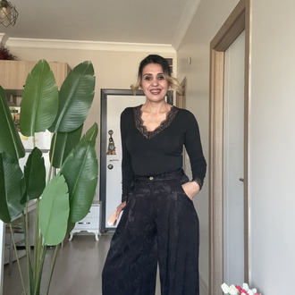 Desenli Palozza Pantolon Siyah