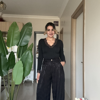 Desenli Palozza Pantolon Siyah