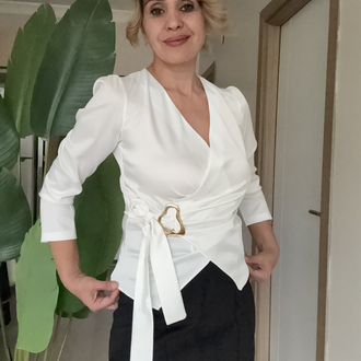 Saten Kruvaze Yaka Gömlek Kırık Beyaz 