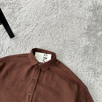 Zara Oversize Pera Keten Gömlek | Kahverengi