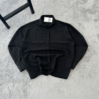 Zara Ekoseli Yazlık Keten Oversize Gömlek | Siyah