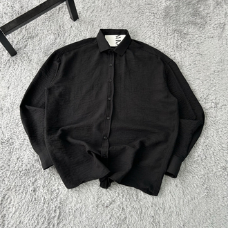 Zara Oversize Pera Keten Gömlek | Siyah