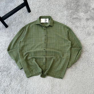 Zara Ekoseli Yazlık Keten Oversize Gömlek | Haki