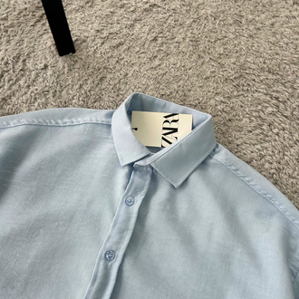 Zara Oversize Pera Keten Gömlek | Bebe Mavisi