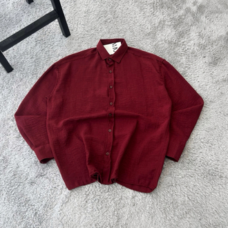 Zara Oversize Pera Keten Gömlek | Bordo