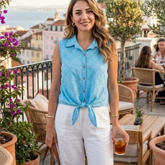 kolsuz pamuk gömlek bağlama detaylı