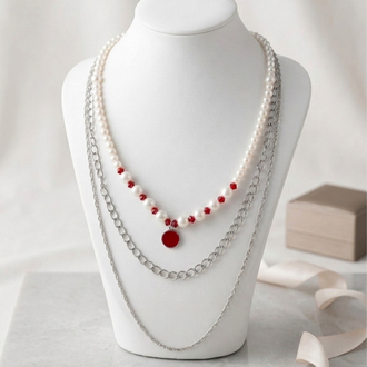 Red Crystal Üçlü Kolye