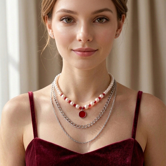 Red Crystal Üçlü Kolye