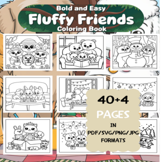 Fun Fluffy Friends Coloring Book | Printable Art Book ( 44 Pages, PDF SVG JPG PNG FORMATS)