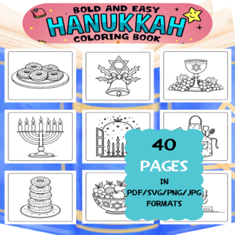 Hanukkah Coloring Book | Printable Art Book ( 40 Pages, PDF SVG JPG PNG FORMATS)