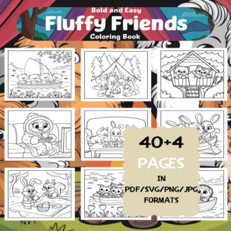 Fun Fluffy Friends Coloring Book | Printable Art Book ( 44 Pages, PDF SVG JPG PNG FORMATS)