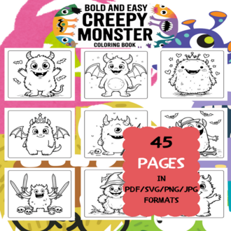 Creepy Monster Coloring Book | Printable Art Book ( 50 Pages, PDF SVG JPG PNG FORMATS)