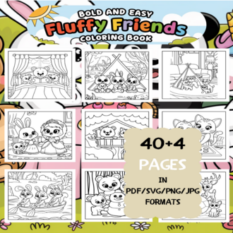 Fun Fluffy Friends Coloring Book | Printable Art Book ( 44 Pages, PDF SVG JPG PNG FORMATS)