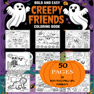 Creepy Friends Coloring Book | Printable Art Book ( 50 Pages, PDF SVG JPG PNG FORMATS)