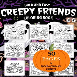 Creepy Friends Coloring Book | Printable Art Book ( 50 Pages, PDF SVG JPG PNG FORMATS)