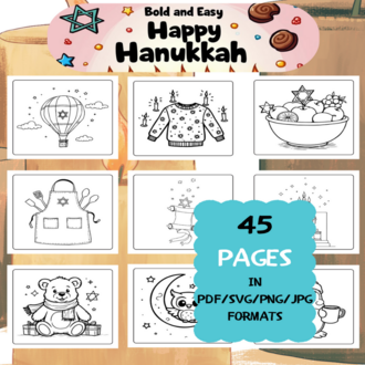 Hanukkah Coloring Book | Printable Art Book ( 45 Pages, PDF SVG JPG PNG FORMATS)