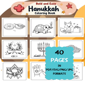 Hanukkah Coloring Book | Printable Art Book ( 40 Pages, PDF SVG JPG PNG FORMATS)