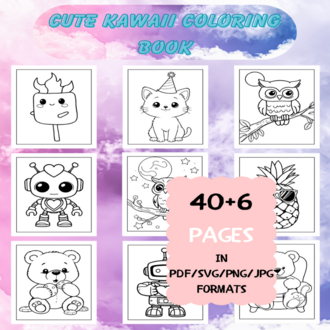 Cute Kawaii Coloring Book | Printable Art Book ( 46 Pages, PDF SVG JPG PNG FORMATS)