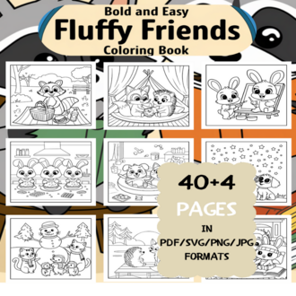 Fun Fluffy Friends Coloring Book | Printable Art Book ( 44 Pages, PDF SVG JPG PNG FORMATS)